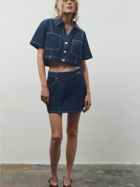 Zara Dark Blue Denim Mini Skirt